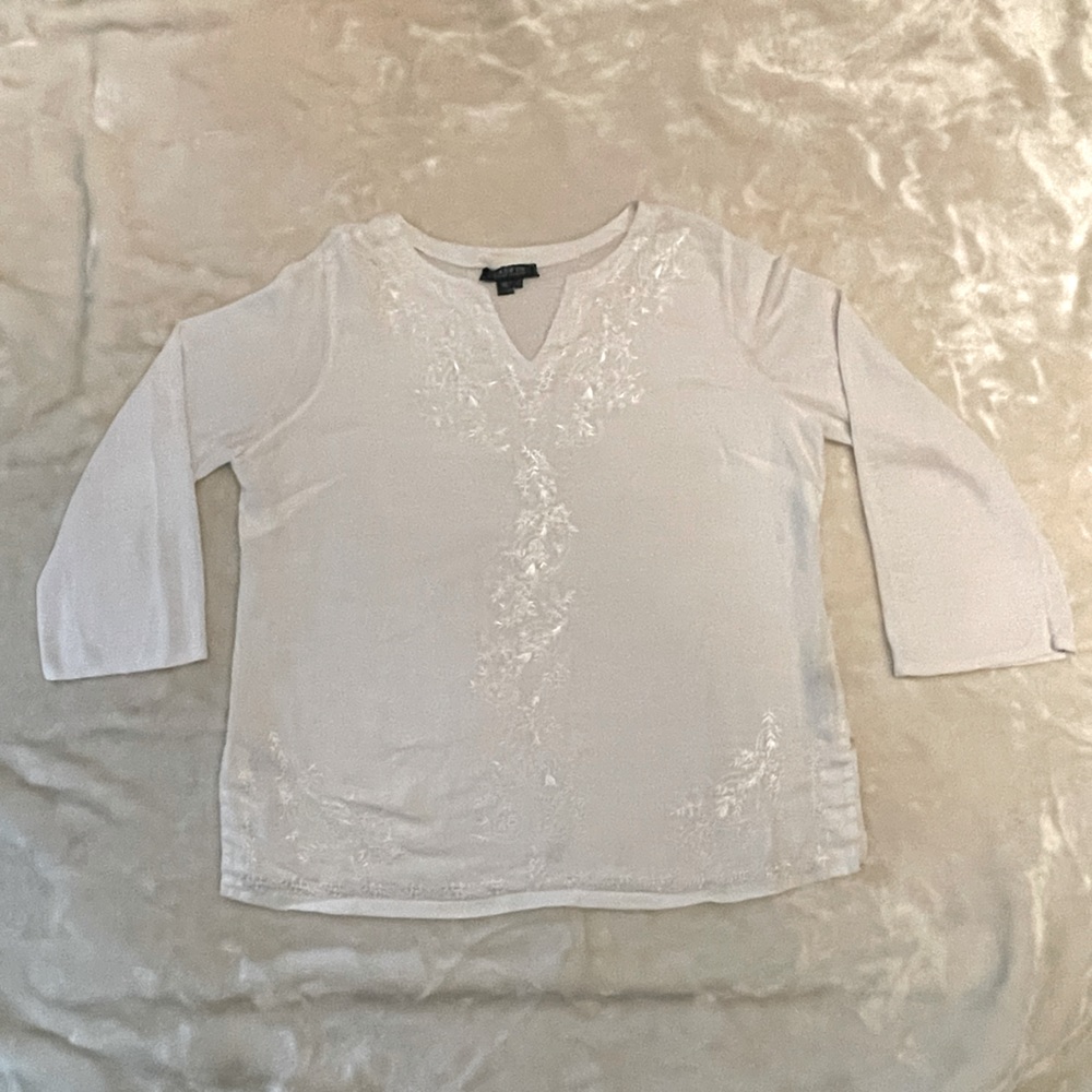 LAUREN Ralph Lauren Linen Embroidered Shirt. Women’s 2X Rich Cream Color